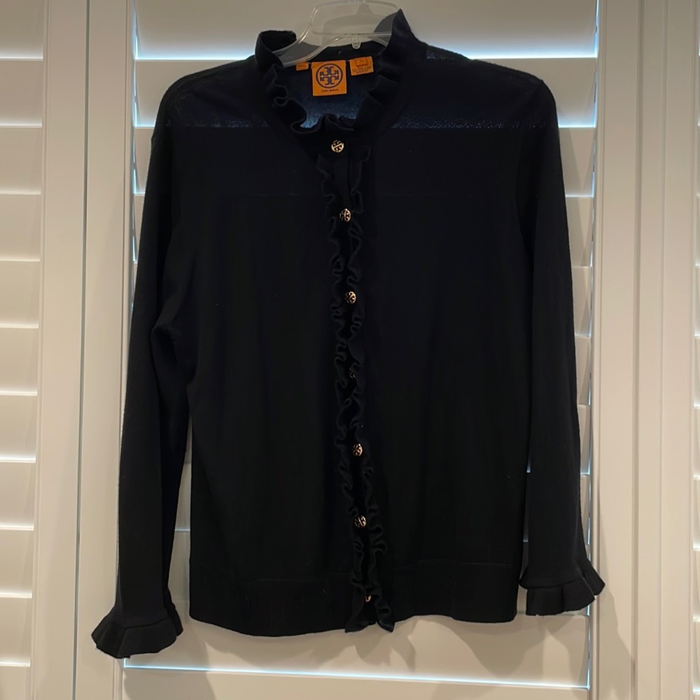 Black Long Sleeve Tory Burch Sweater withTiny Cute Gold Buttons